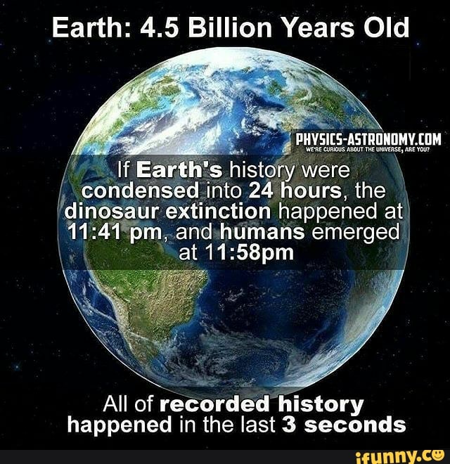 Earth 45 Billion Years Old Extinction Happened At Pm Andhúmans Emerged Sat 1158pm All Of 