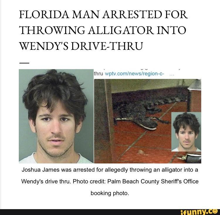 Florida Man Arrested For Throwing Alligator Into Wendys Drive Thru Thru Joshua James Was 2483