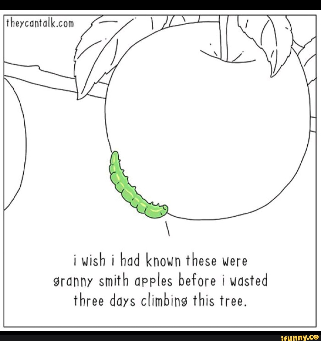 iwish i had known these were
granny smith apples before i wasted
three days climbing this tree.