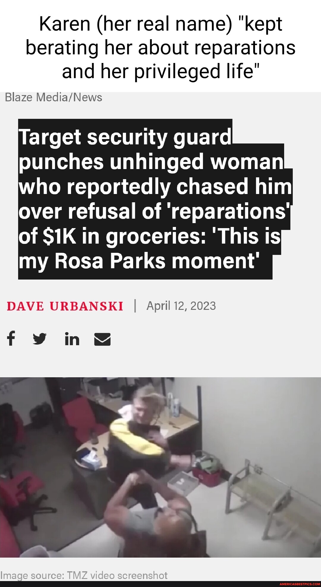 Karen (her real name) "kept berating her about reparations and her