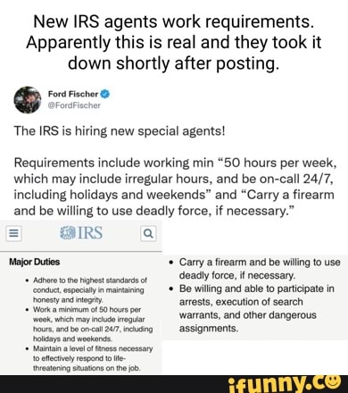 New IRS Agents Work Requirements. Apparently This Is Real And They Took ...