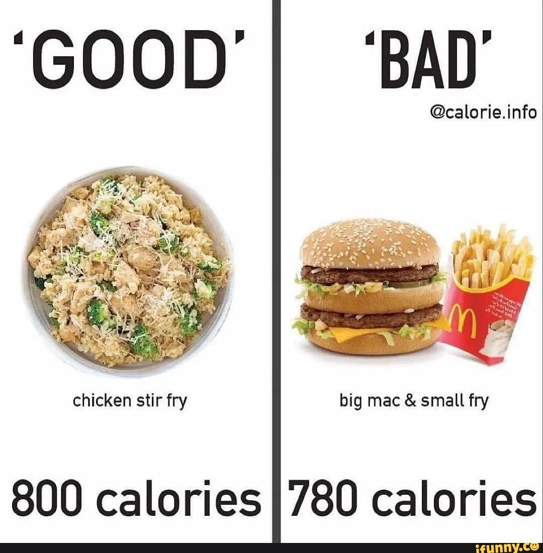 BAD' calorie.info chicken stir fry big mac & small fry 800 calories