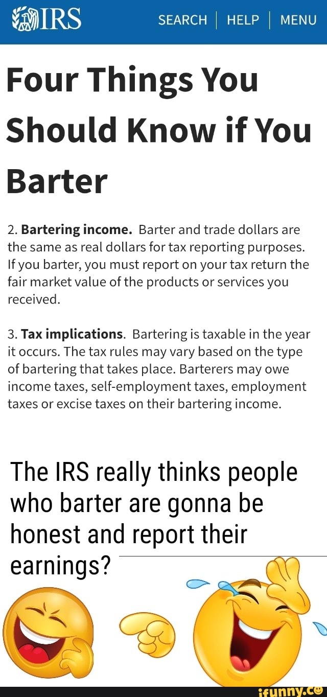 SEARCH I HELP I MENU Four Things You Should Know if You Barter 2