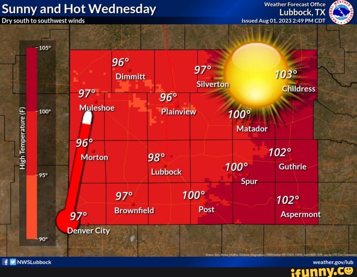Dry south to southwest winds Issued Aug 01, 2023 PM CDT Sunny and Hot