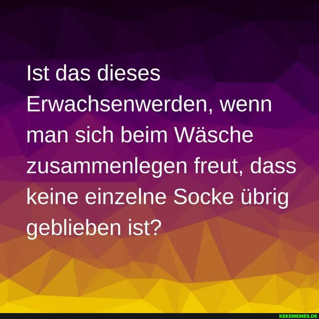 Ist das dieses
Erwachsenwerden, wenn man sich beim Wäsche zusammenlegen freut, dass keine einzelne Socke übrig geblieben ist?