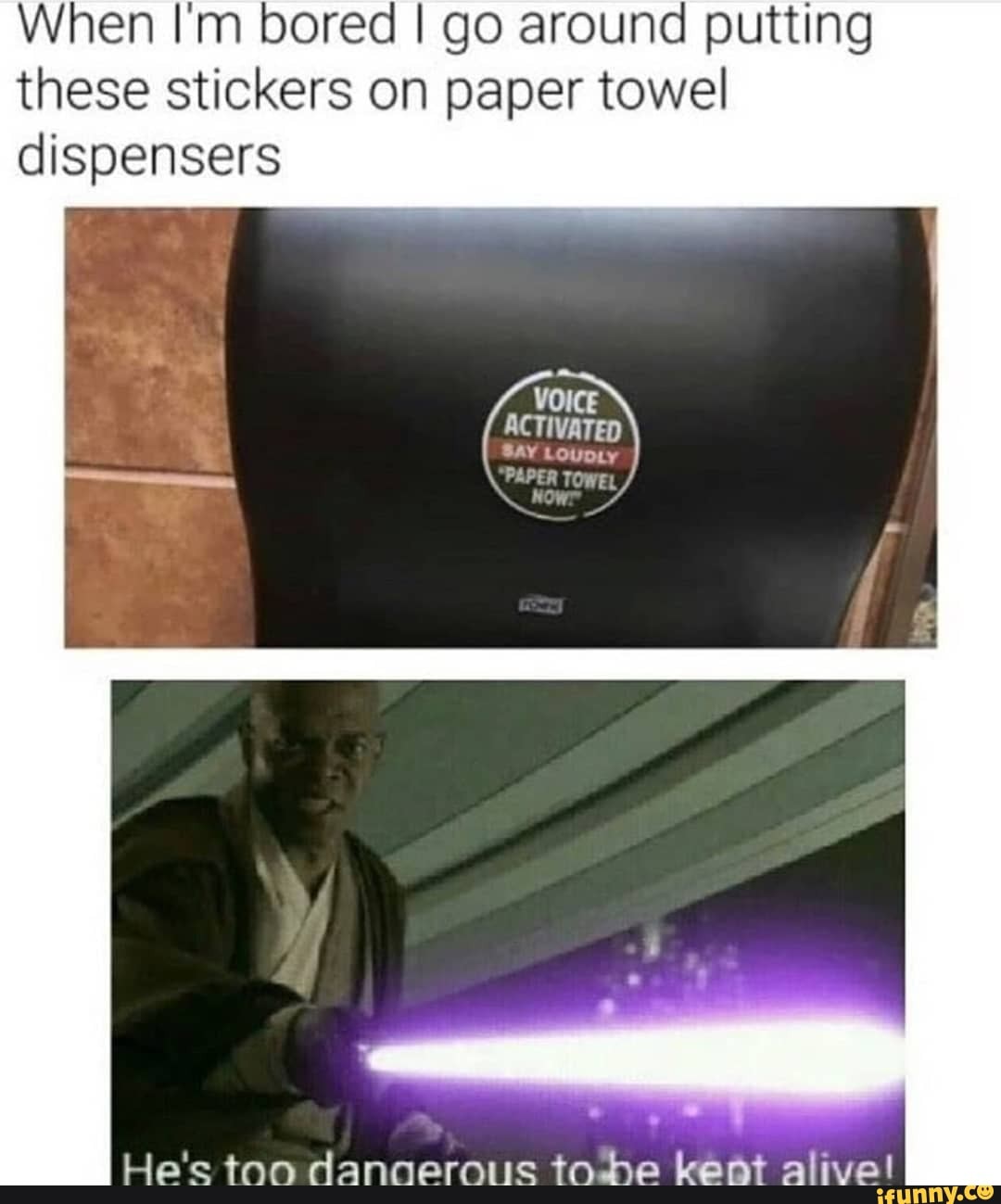 When I'm bored I go around putting these stickers on paper towel dispensers VOICE ACTIVATED eay