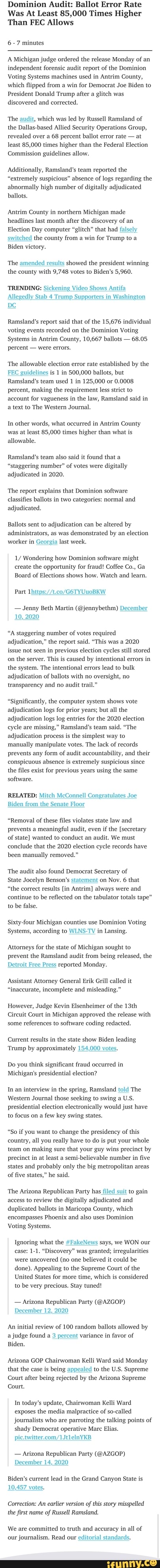 Dominion Audit: Ballot Error Rate Was At Least 85,000 Times Higher Than