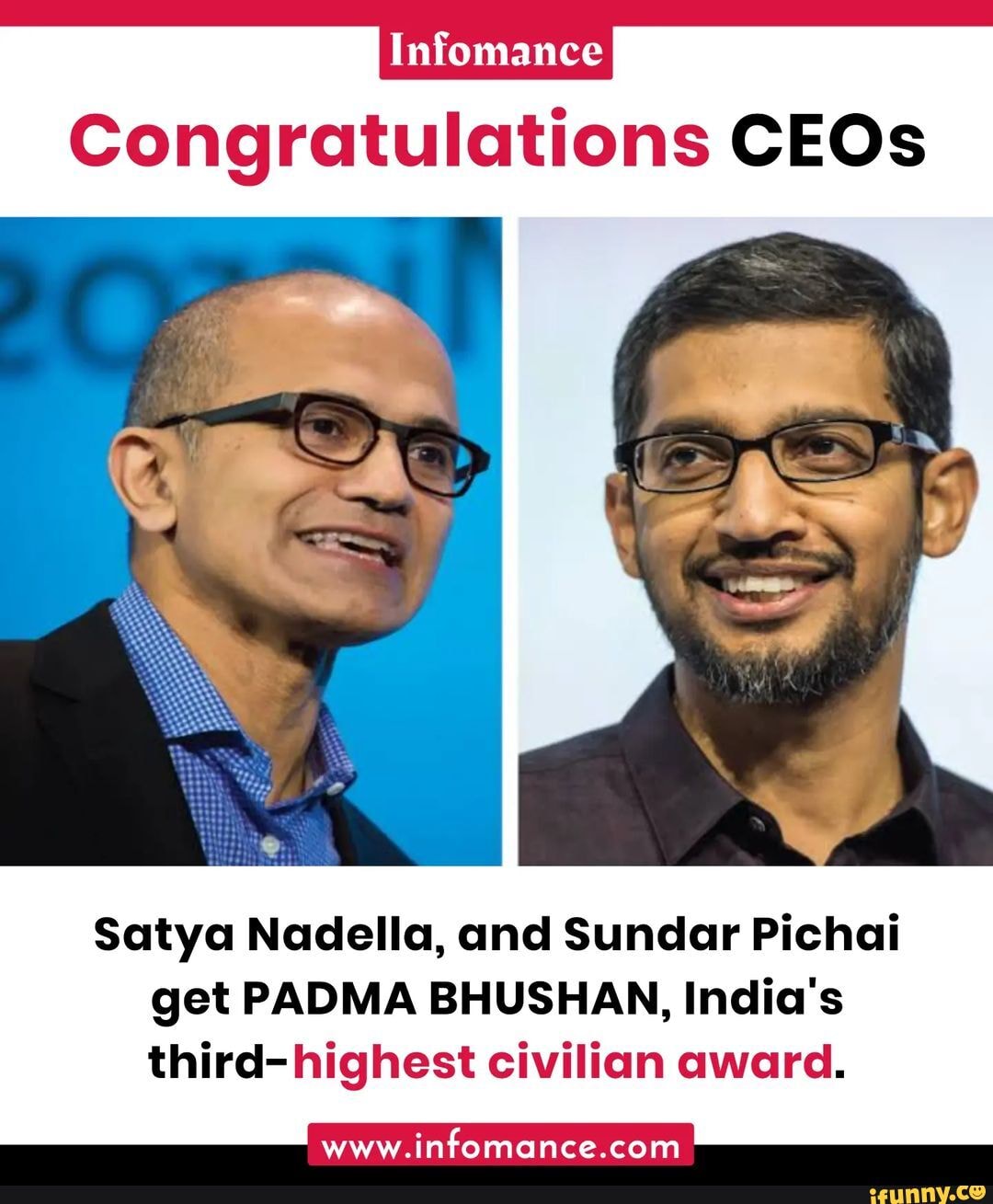 Infomance Congratulations CEOs Satya Nadella, And Sundar Pichai Get ...