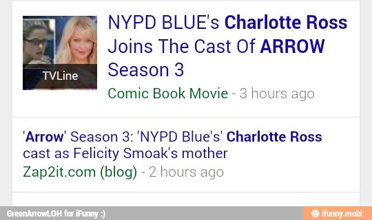 NYPD BLUE's Charlotte Ross
Joins The Cast Of ARROW
Season 3
Comic Book Movie
3 hours ago
'Arrow' Season 3: 'NYPD Blue's' Charlotte Ross
cast as Felicity Smoak's mother
Zap2it.com (blog) 2 hours ago
