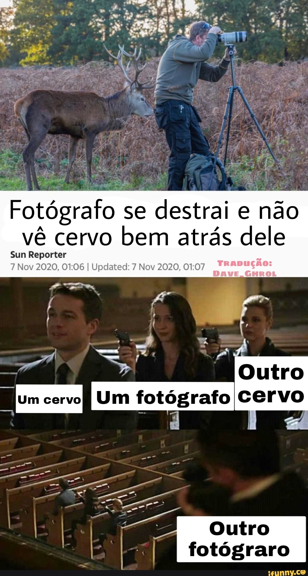 do
Fotógrafo se destrai e não vê cervo bem atrás dele
Sun Reporter
7 Nov 2020, I Updated: 7 Nov 2020, 0107
Outro
Outro
fotógraro