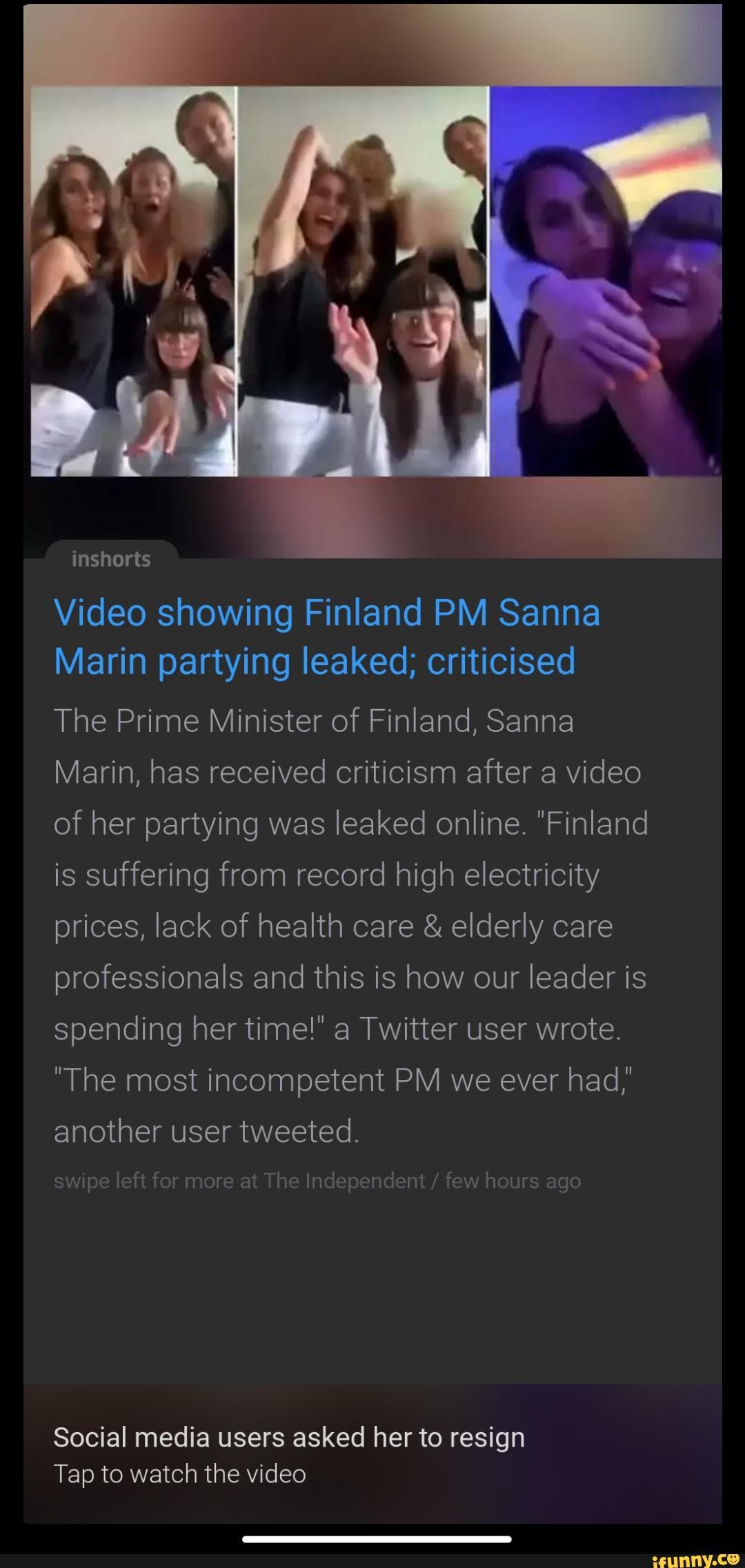 Inshorts Video Showing Finland PM Sanna Marin Partying Leaked ...