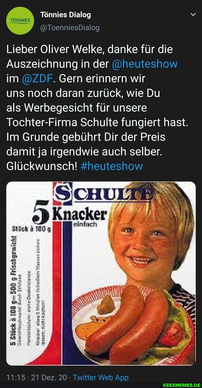 tonnies dialog toenniesdialog lieber oliver welke danke fur die auszeichnung in der heuteshow im zdf gern