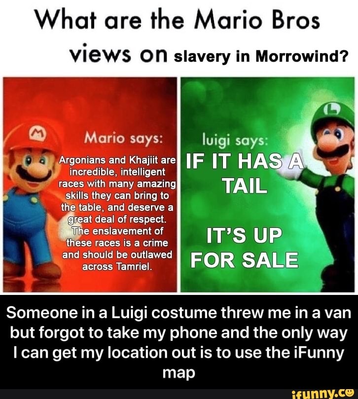 What are the Mario Bros views on slavery in Morrowind? q Mario says ...