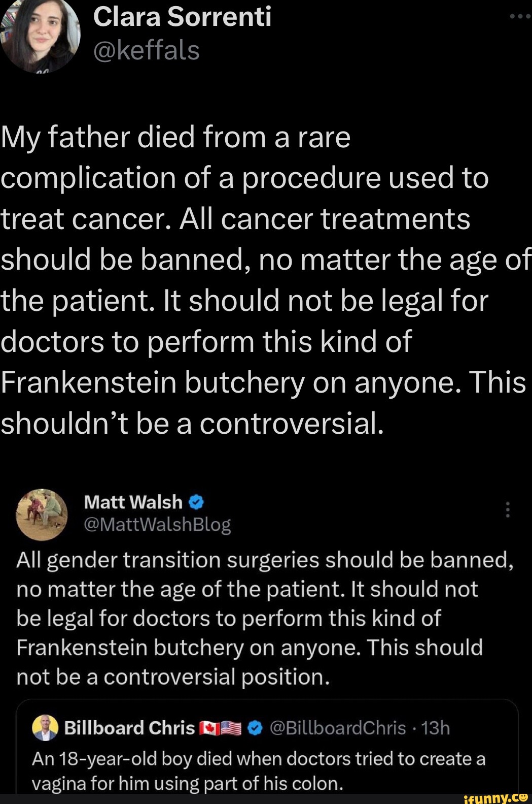 Clara Sorrenti keffals an My father died from a rare complication of a