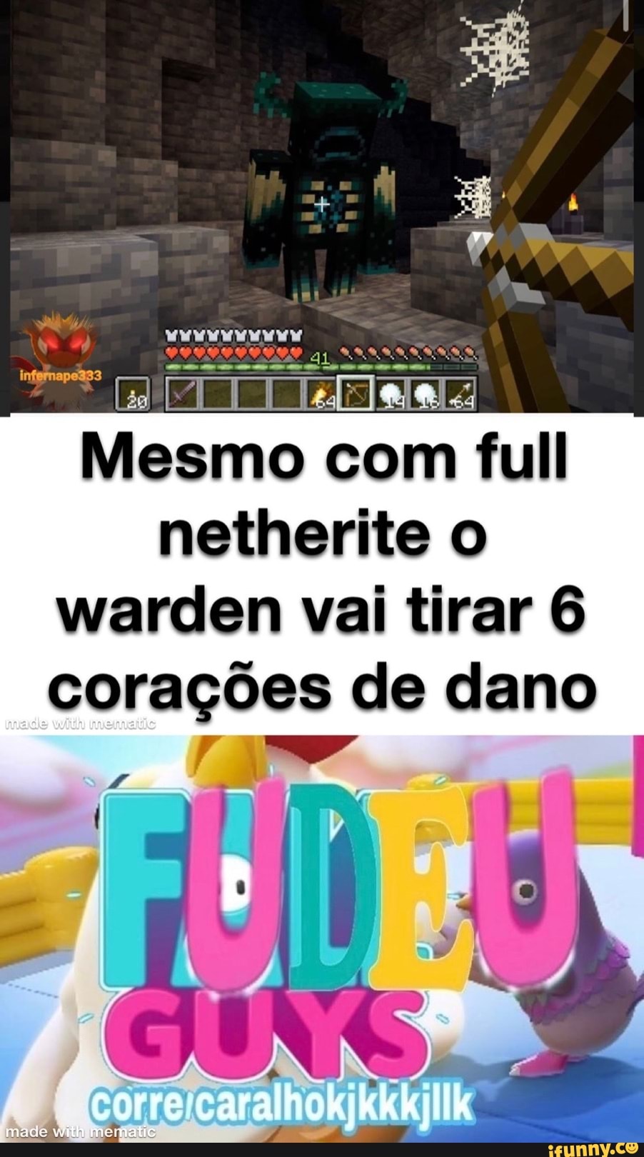 Mesmo com full netherite o warden vai tirar 6 corações de dano
Corre cara