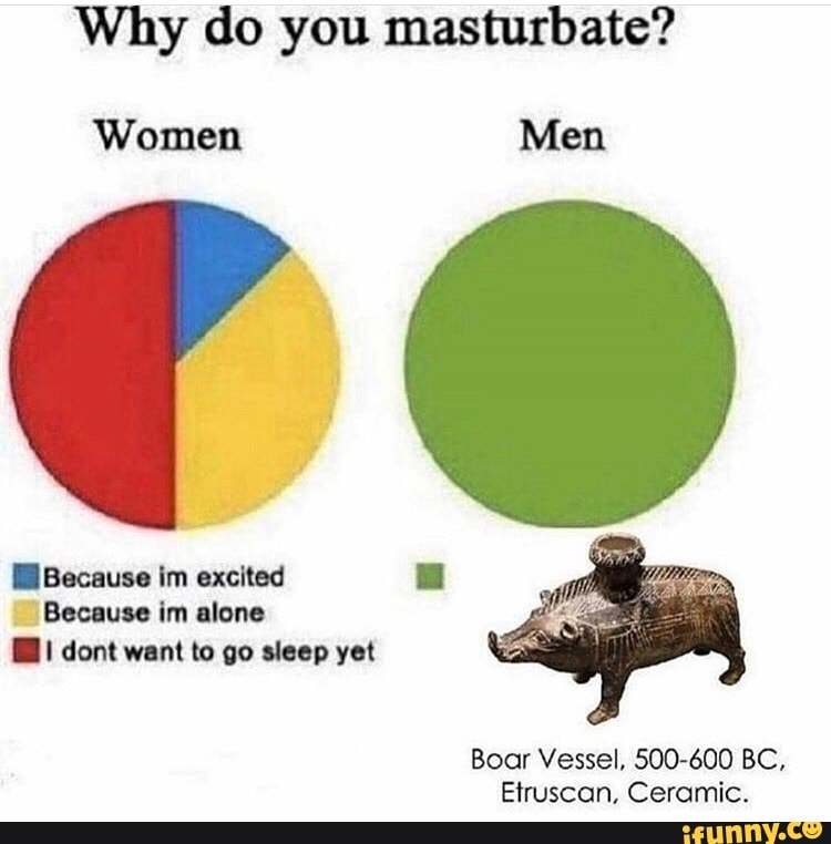 Why do you masturbate?
Women Men
im excited
Because im alone dont want to go sleep yet
Boar Vessel, 500-600 BC,
Etruscan, Ceramic.