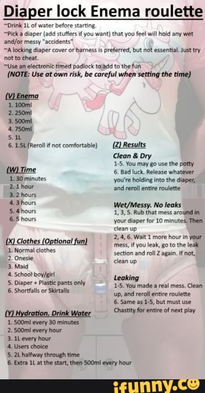 Diaper lock Enema roulette of water before starting. daper tuters you