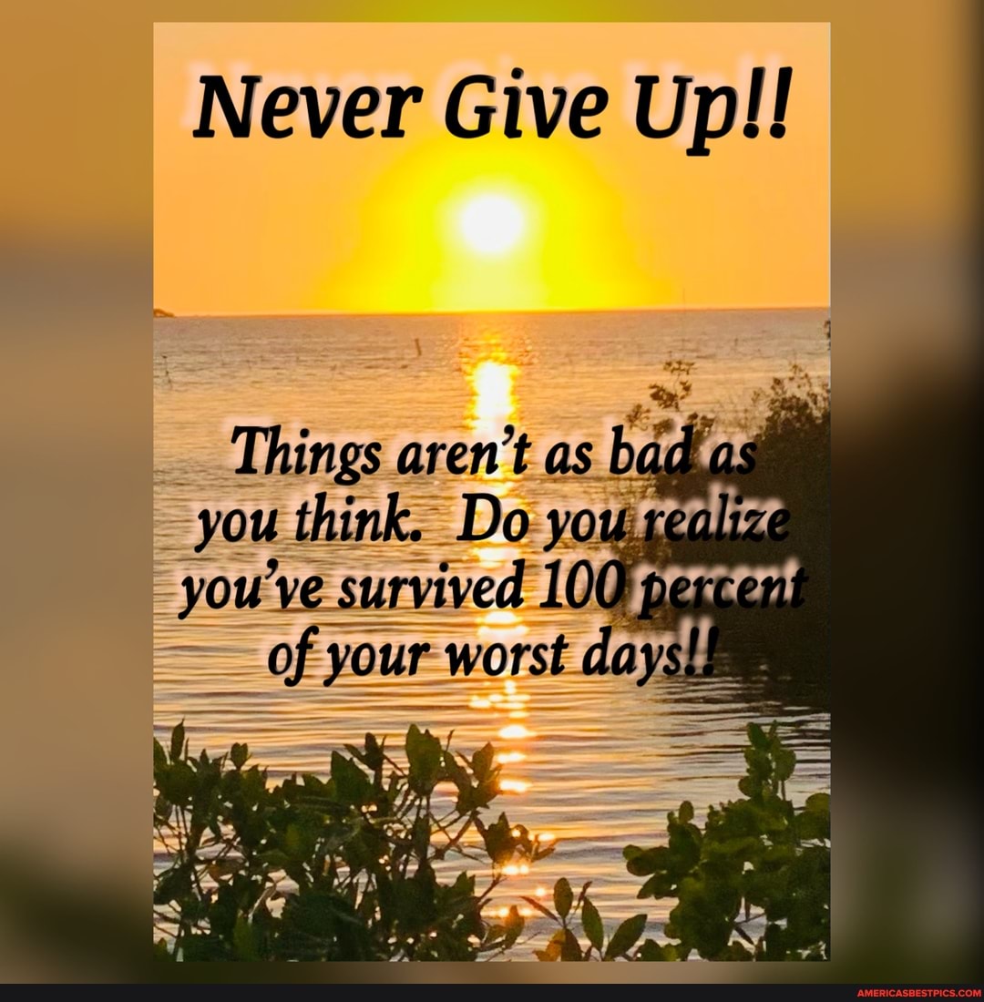 Never Give Up!!
as
you've survived 100
= -of you your worst days
