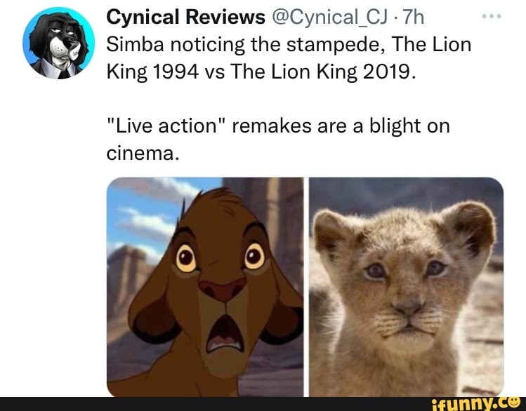 Cynical Reviews @Cynical Simba noticing the stampede, The Lion King ...