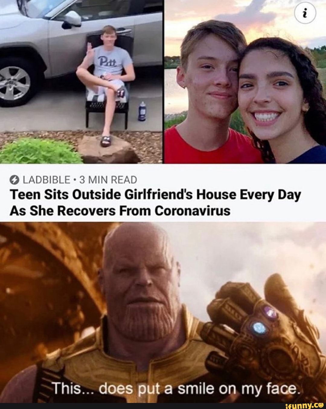 LADBIBLE 3 MIN READ Teen Sits Outside Girlfriend's House Every Day
As She Recovers From Coronavirus
This... does smile on, my face.