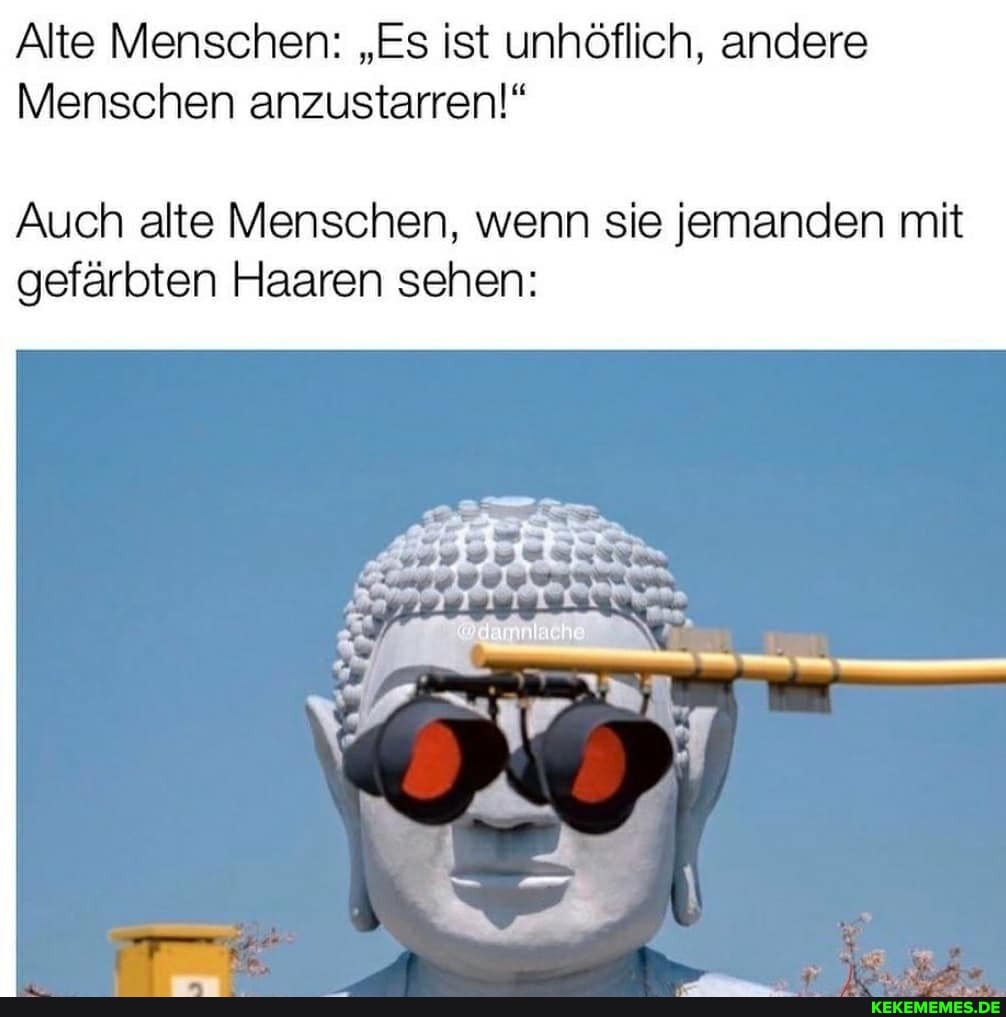 Alte Menschen: "Es ist unhöflich, andere
Menschen anzustarren!"
Auch alte Menschen, wenn sie jemanden mit
gefärbten Haaren sehen: