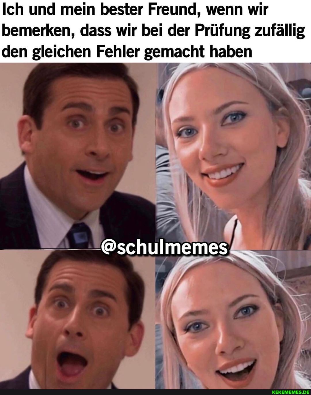 Ich und mein bester Freund, wenn wir bemerken, dass wir bei der Prüfung zufällig den gleichen Fehler gemacht haben
es