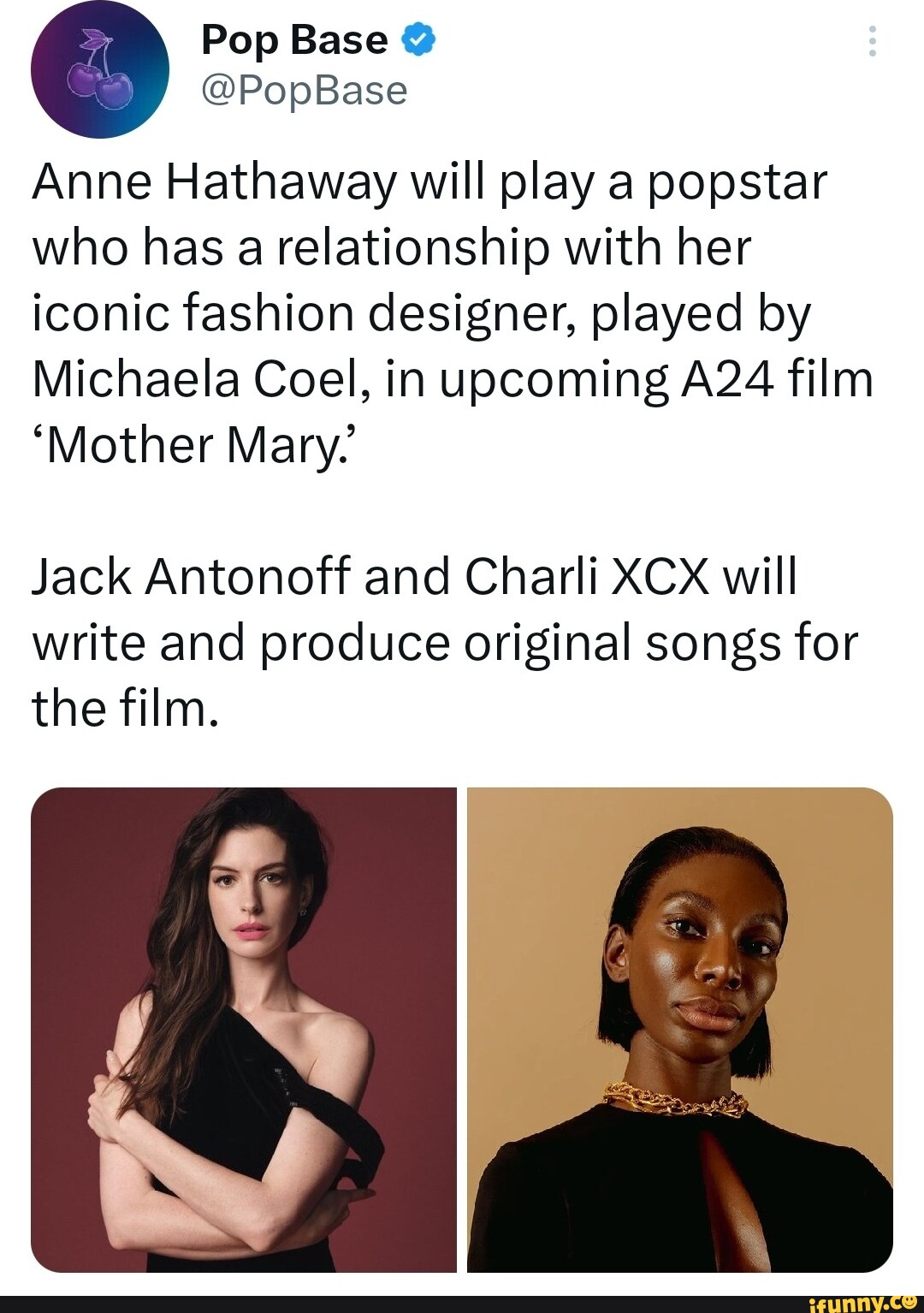 Anne Hathaway will play a popstar who has a relationship with her