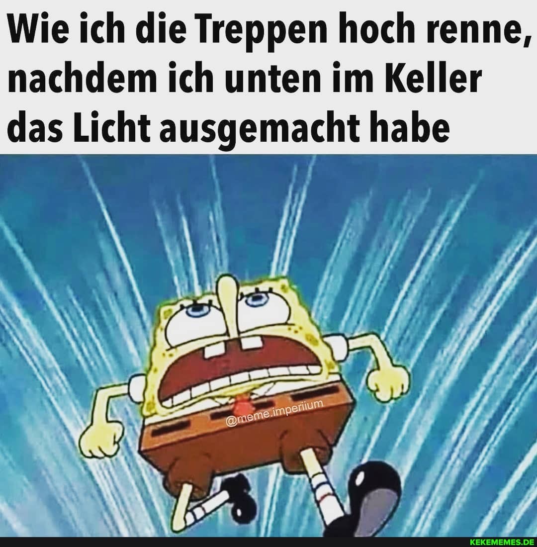Wie ich die Treppen hoch renne, nachdem ich unten im Keller das Licht ausgemacht habe