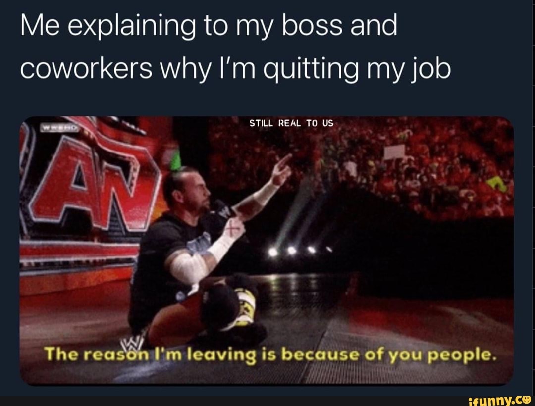 Me explaining to my boss and coworkers why I'm quitting my job
STILL REAL TO US
> at
\ y < '
The reason tim leaving is because of you people.