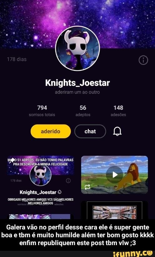 II SESE I
Galera vão no perfil desse cara ele é super gente
boa e tbm é muito humilde além ter bom gosto kkkk
enfim republiquem este post tbm vlw ;3 - Galera vão no perfil desse cara ele é super gente boa e tbm é muito humilde além ter bom gosto kkkk enfim republiquem este post tbm vlw ;3