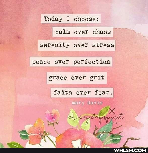Today I choose: calm over chaos serenity over stress peace over perfection grace over grit
faith over fear.