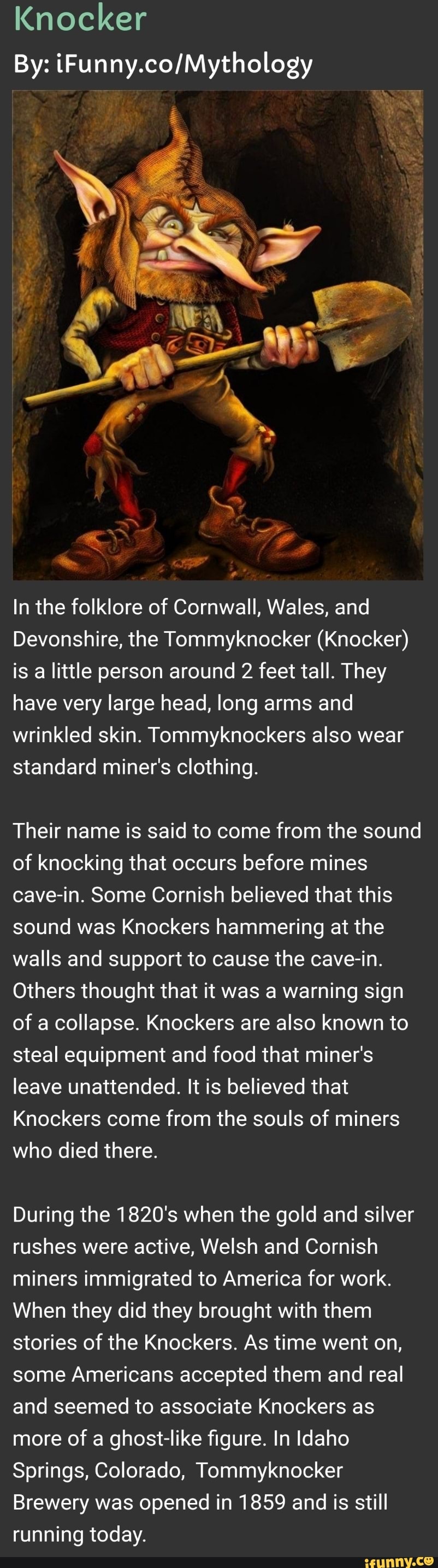 Knocker By iFunny.co/Mythology In the folklore of Cornwall, Wales, and