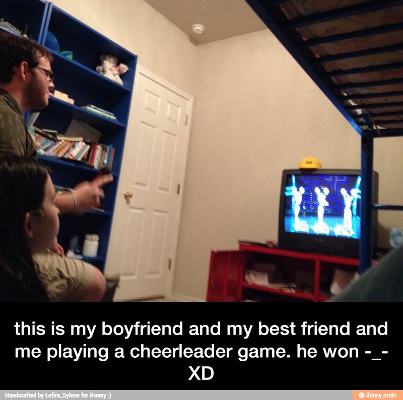 this is my boyfriend and my best friend and
me playing a cheerleader game. he won - this is my boyfriend and my best friend and me playing a cheerleader game. he won -_- XD