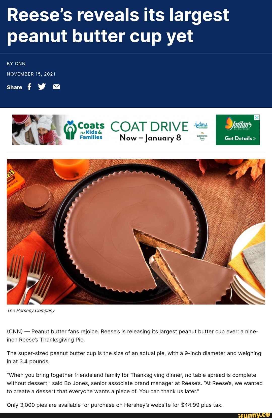 Reese's reveals its largest peanut butter cup yet BY CNN NOVEMBER 15 ...