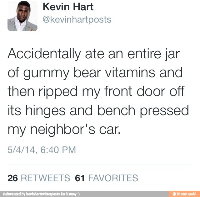 Kevin Hart A Accidentally ate an entire jar of gummy bear vitamins and