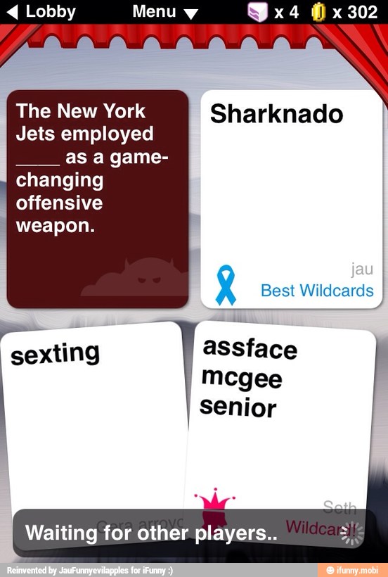 4 Lobby Menu y
The New York Sharknado
Jets employed
as a game-
changing
offensive
I
weapon.
sexting assface
I Mcgee
Waiting for other players..