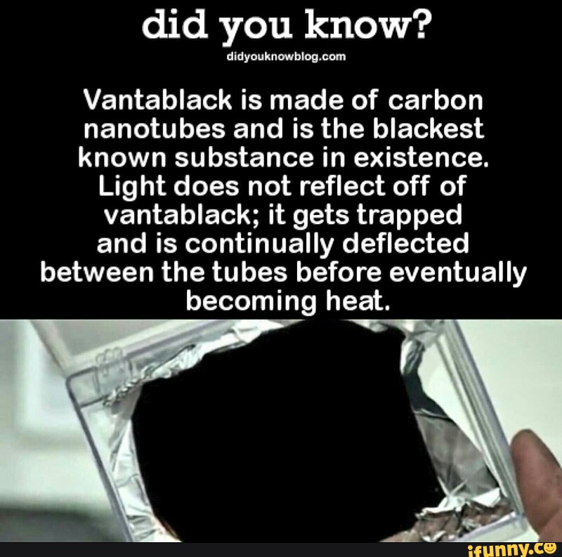 Did you know? didyouknwhlog.cmn Vantablack is made of carbon nanotubes