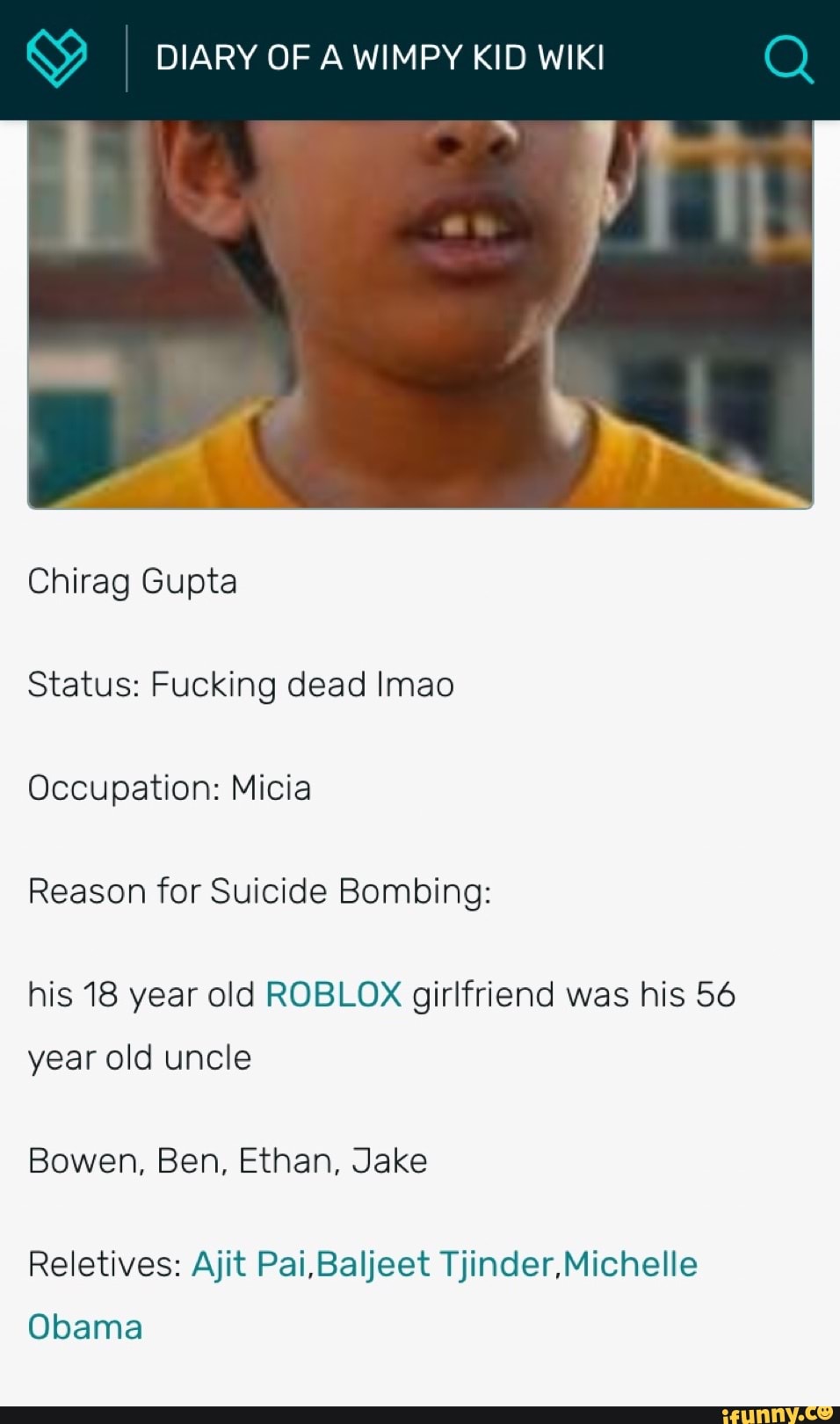 Diary Of A Wimpy Kid Wiki Chirag Gupta Status Fucking Dead Imao