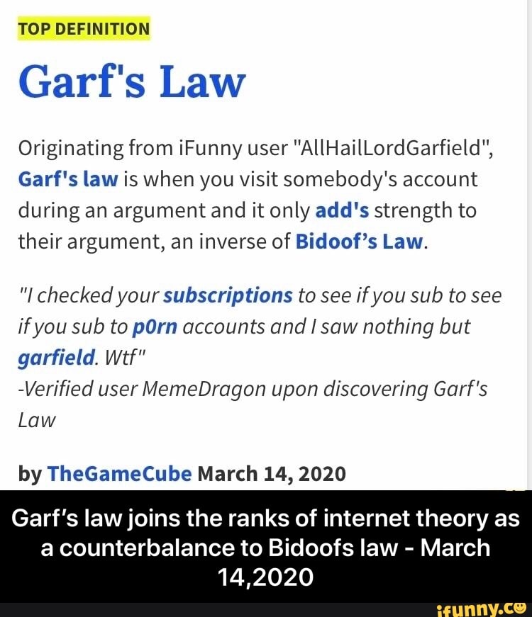 TOP DEFINITION Garf's Law Originating from iFunny user ...