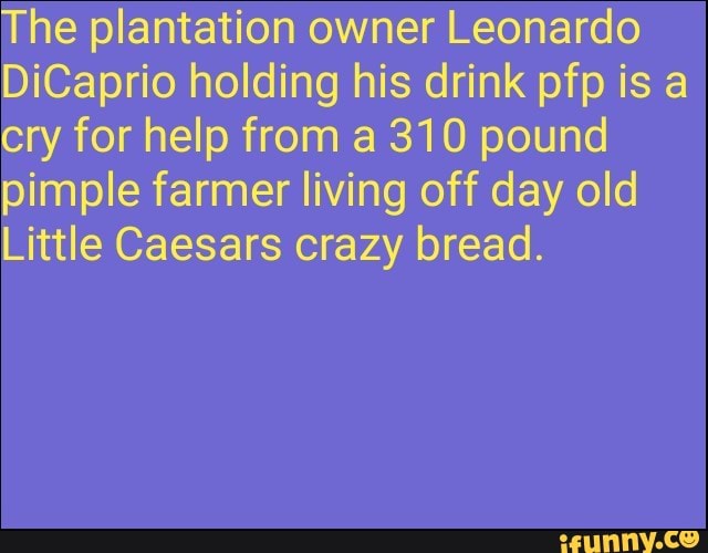 The plantation owner Leonardo DiCaprio holding his drink pfp is a cry for help from a 310 pound
