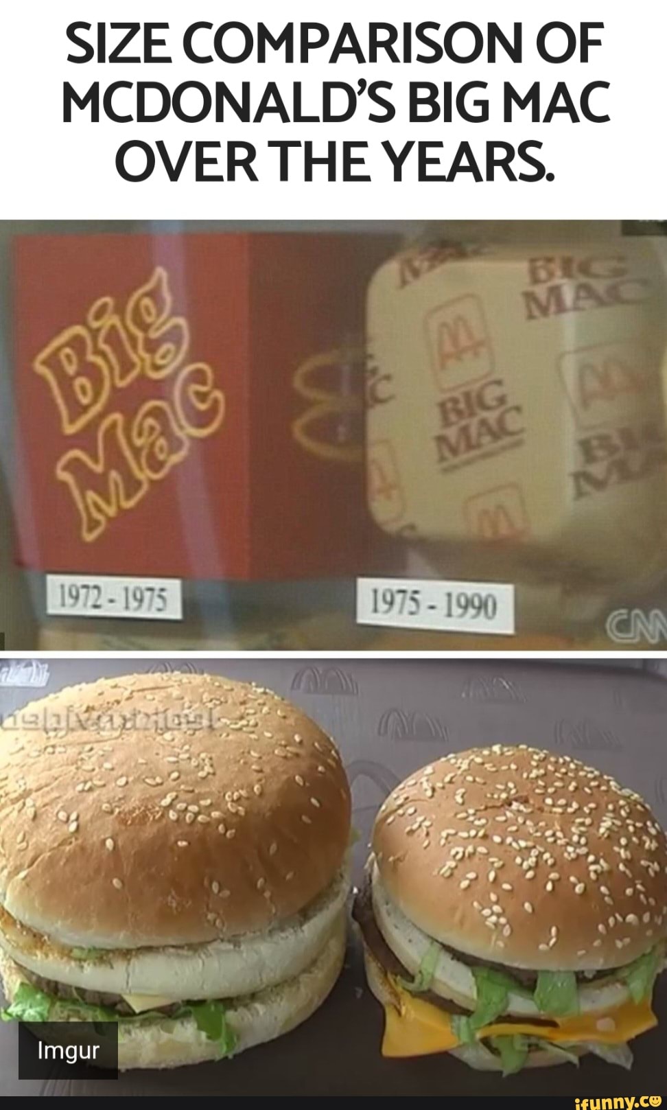 SIZE COMPARISON OF MCDONALD'S BIG MAC OVER THE YEARS. Imgur - iFunny