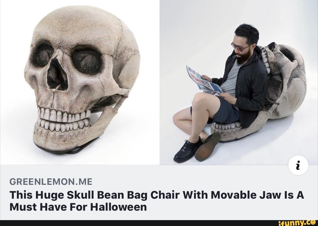 GREENLEMON.ME This Huge Skull Bean Bag Chair With Movable Jaw Is A Must