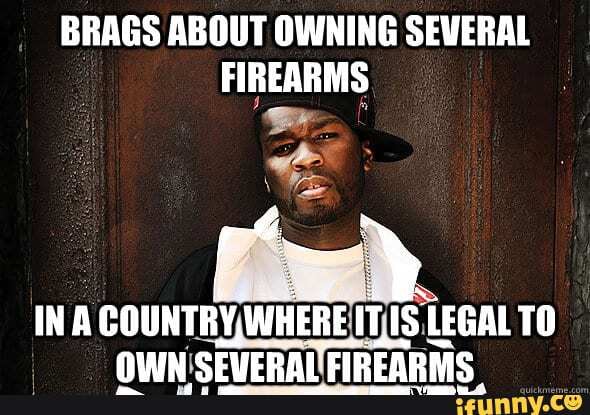 BRAGS ABOUT OWNING SEVERAL FIREARMS
- ay
INA COUNTRY, WHERE IS. LEGAL TO OWN SEVERAL FIl FIREARMS.