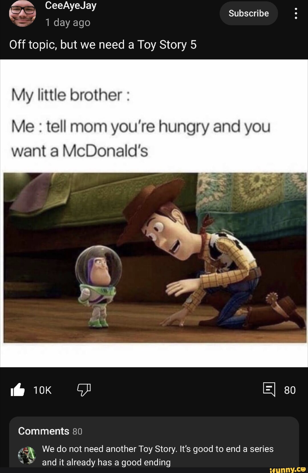 Es) am CeeAyeJay Subscribe 1 day ago Off topic, but we need a Toy 