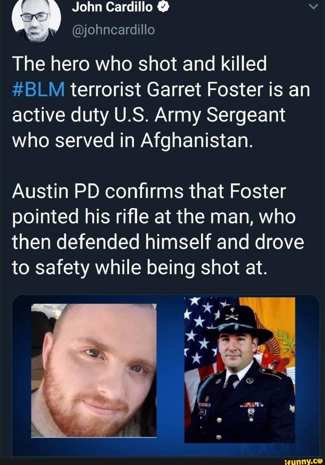 The hero who shot and killed #BLM terrorist Garret Foster is an active ...