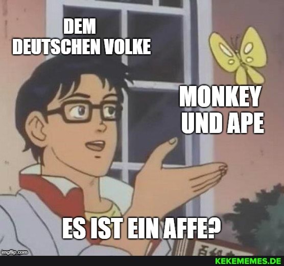 DEM DEUTSCHEN VOLKE
MONKEY UND APE
ESISTEIN AFFE?