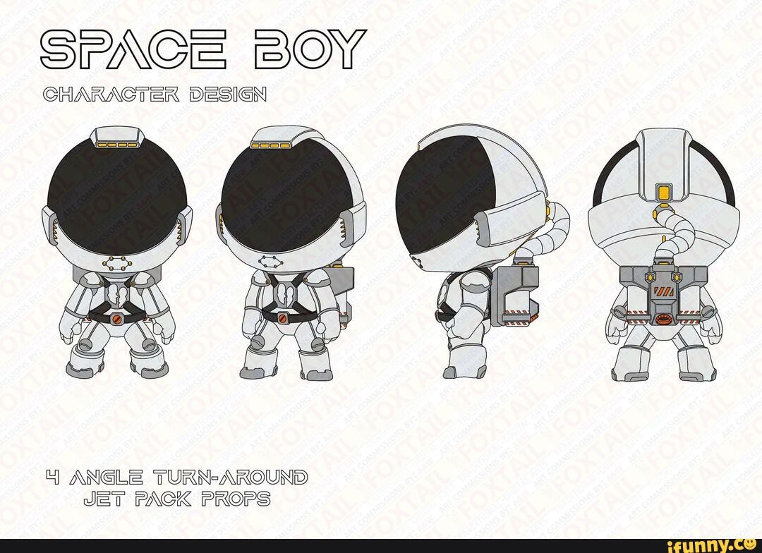 Commissioned Art Character Reference Sheet Space Boy Space Boy Character Design Angle Turnaround Jet Pack Props