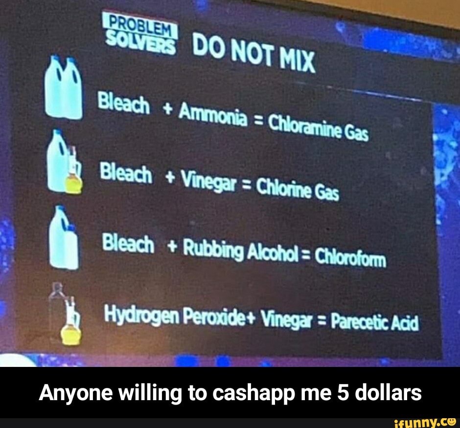 5 dollars
b Hydrogen Peroxide+ Vinegar = Parecetic Acid
Anyone willing to cashapp me - Anyone willing to cashapp me 5 dollars