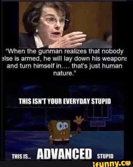 "When the gunman realizes that nobody alse is armed, he will lay down his weapons and turn himself in.... that's just human nature."
THIS ISN'T YOUR EVERYDAY STUPID
mss. ADVANCED