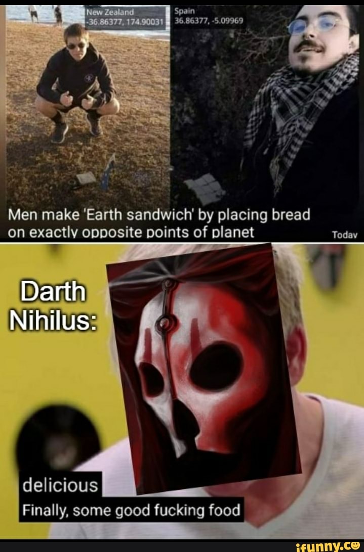 Spain 36.86377, -5.09969 Men make 'Earth sandwich' by placing bread on ...